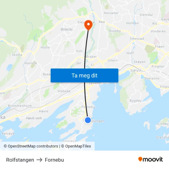 Rolfstangen to Fornebu map