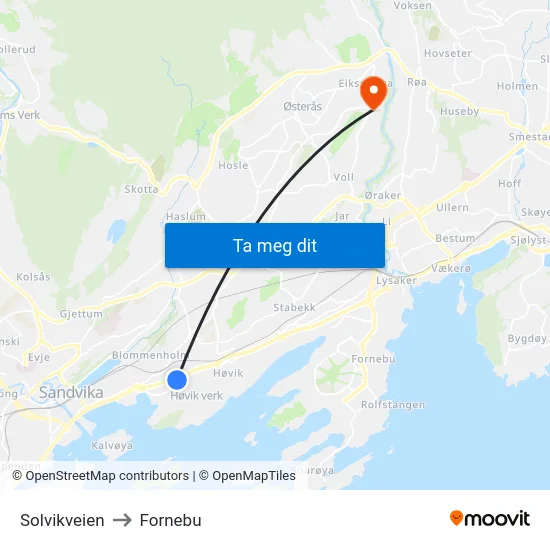 Solvikveien to Fornebu map