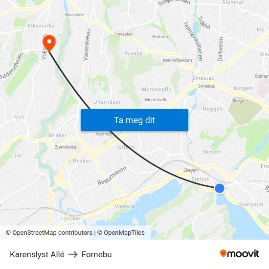 Karenslyst Allé to Fornebu map