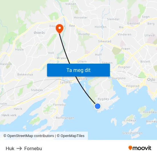 Huk to Fornebu map