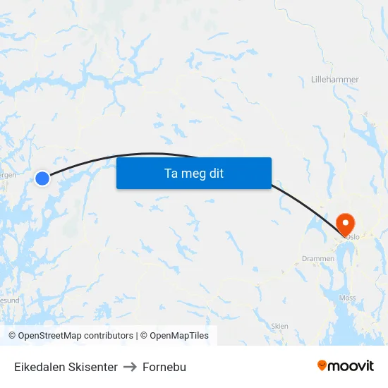Eikedalen Skisenter to Fornebu map