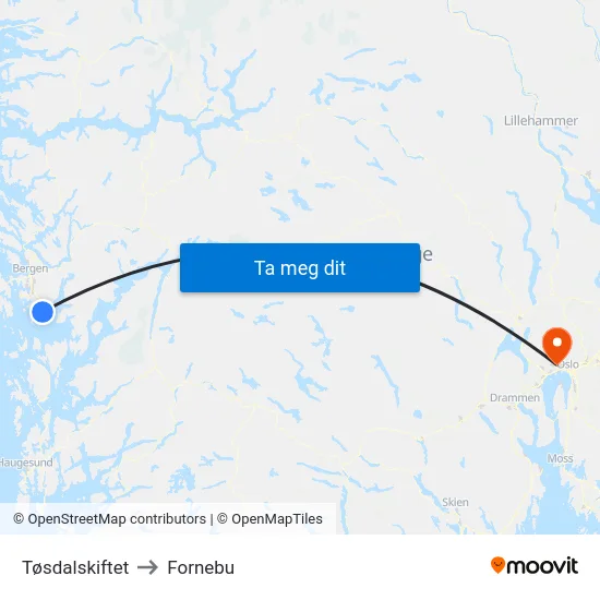 Tøsdalskiftet to Fornebu map