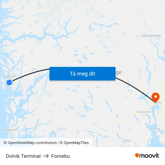 Dolvik Terminal to Fornebu map
