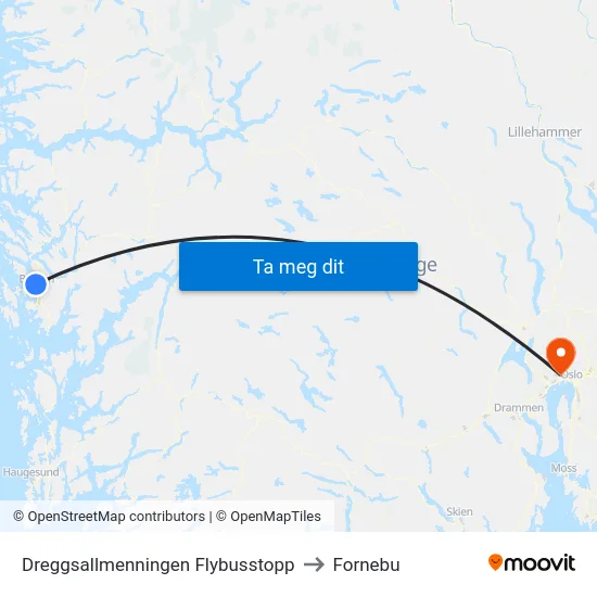 Dreggsallmenningen Flybusstopp to Fornebu map