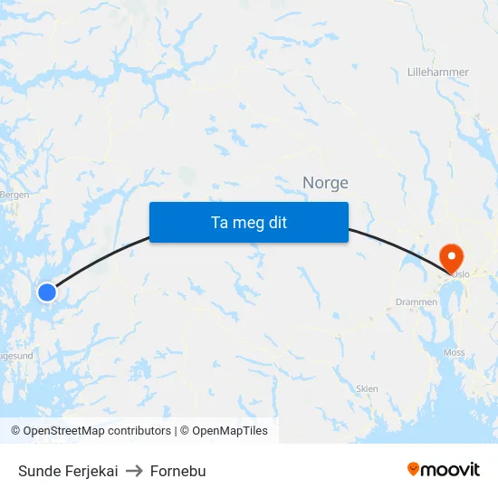 Sunde Ferjekai to Fornebu map