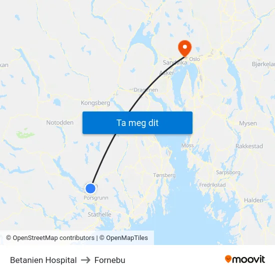 Betanien Hospital to Fornebu map