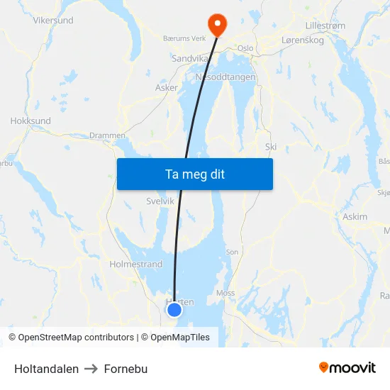 Holtandalen to Fornebu map