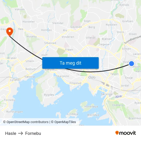 Hasle to Fornebu map