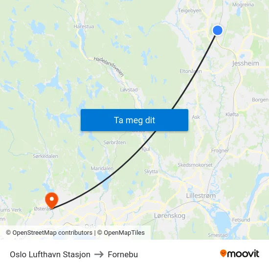 Oslo Lufthavn Stasjon to Fornebu map