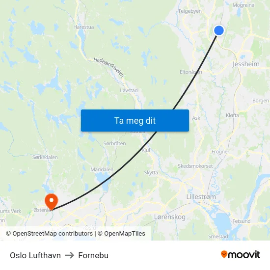 Oslo Lufthavn to Fornebu map