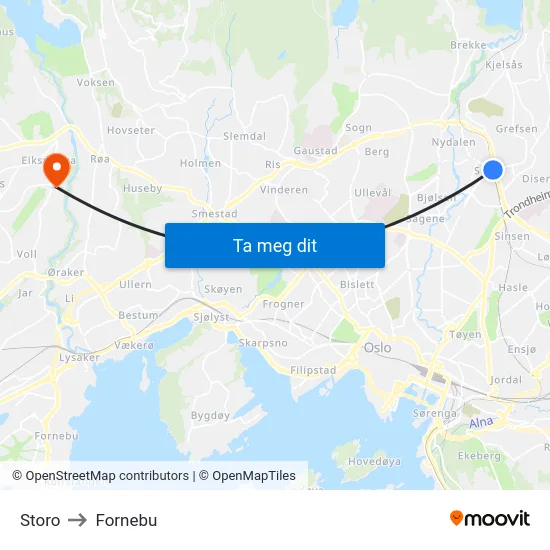 Storo to Fornebu map