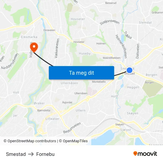 Smestad to Fornebu map