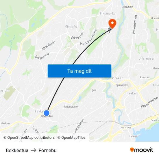 Bekkestua to Fornebu map