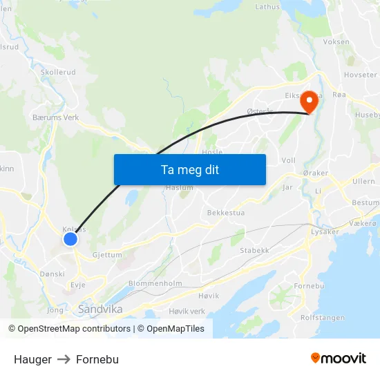 Hauger to Fornebu map