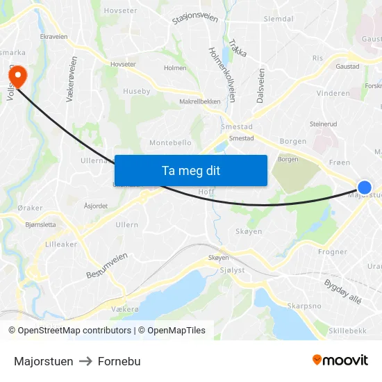 Majorstuen to Fornebu map