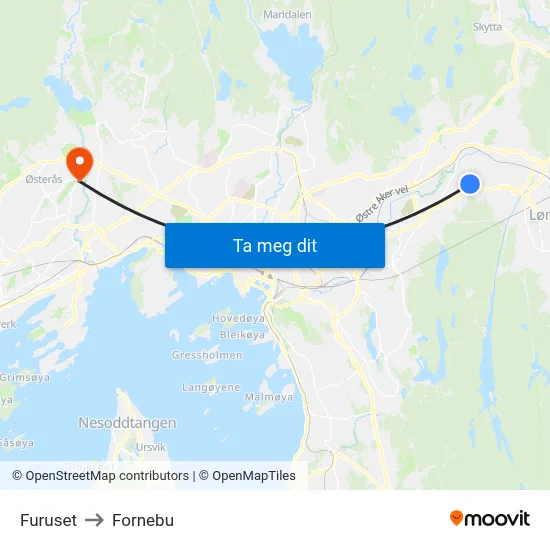 Furuset to Fornebu map