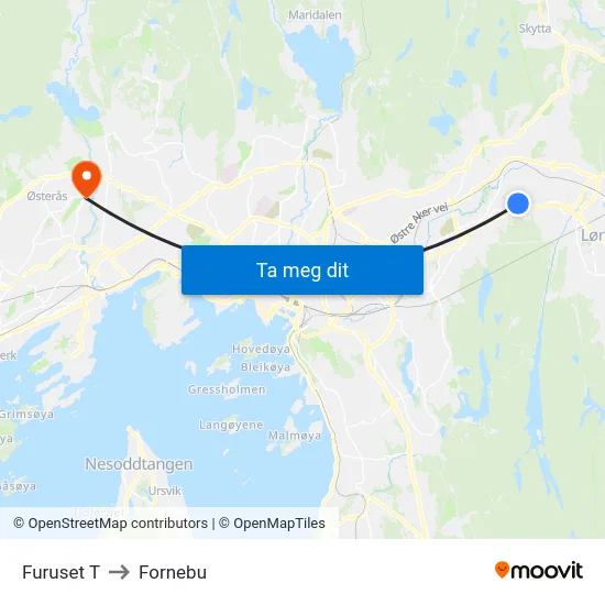 Furuset T to Fornebu map