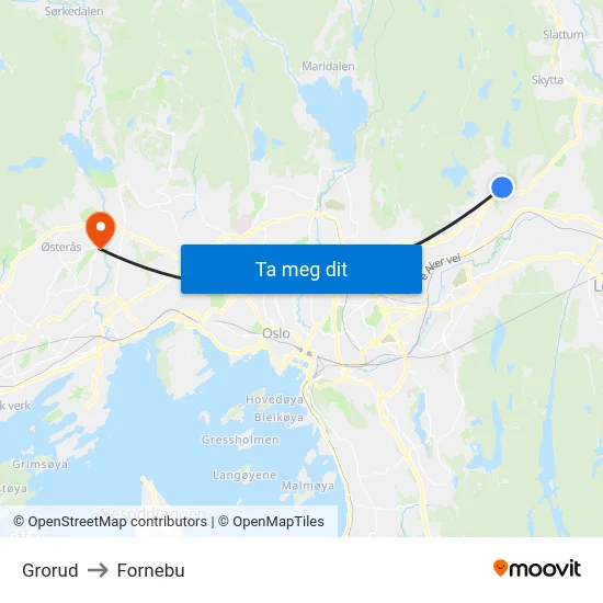 Grorud to Fornebu map