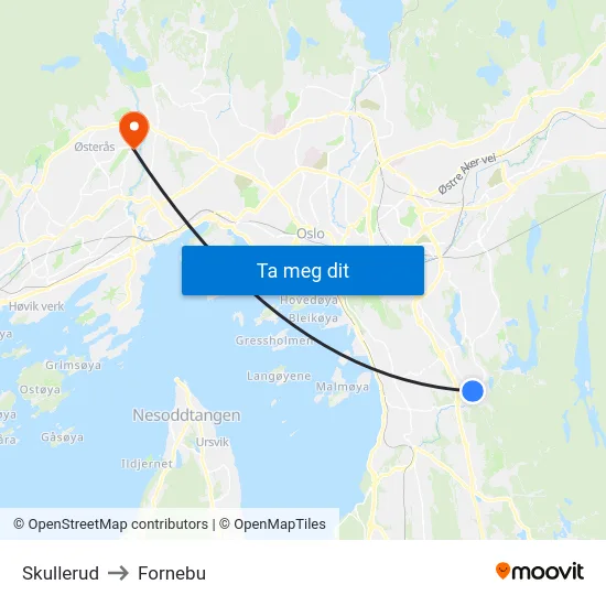 Skullerud to Fornebu map