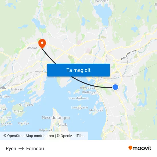Ryen to Fornebu map