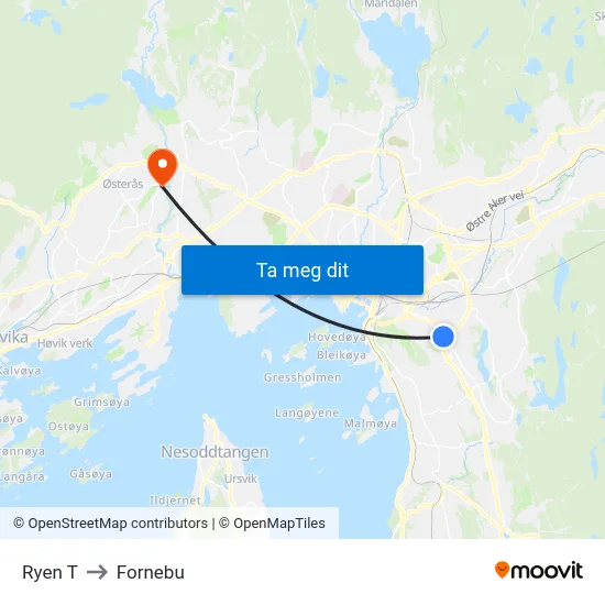 Ryen T to Fornebu map