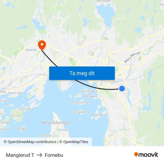 Manglerud T to Fornebu map