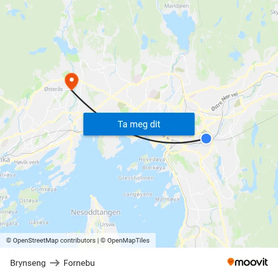 Brynseng to Fornebu map