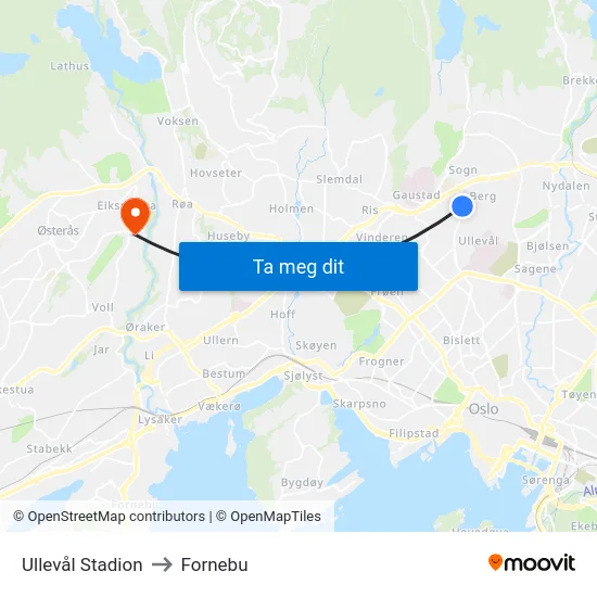Ullevål Stadion to Fornebu map