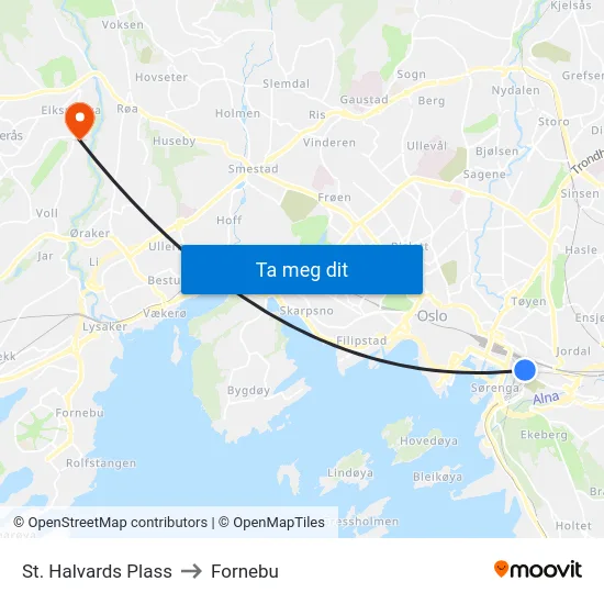 St. Halvards Plass to Fornebu map