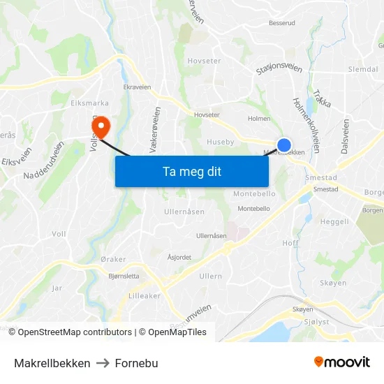 Makrellbekken to Fornebu map