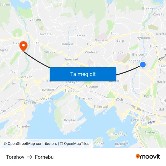 Torshov to Fornebu map