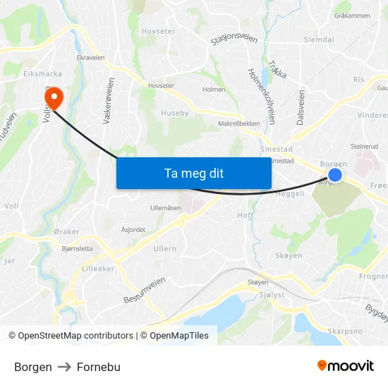 Borgen to Fornebu map