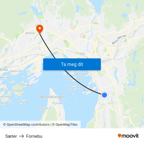 Sæter to Fornebu map