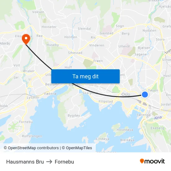 Hausmanns Bru to Fornebu map