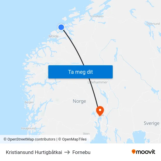 Kristiansund Hurtigbåtkai to Fornebu map