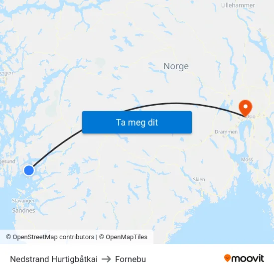 Nedstrand Hurtigbåtkai to Fornebu map