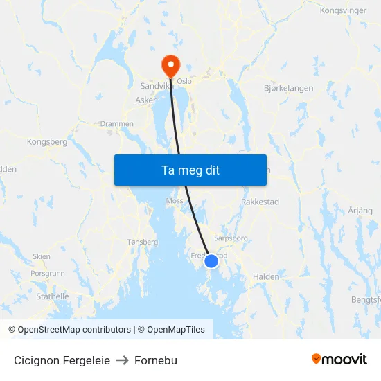 Cicignon Fergeleie to Fornebu map