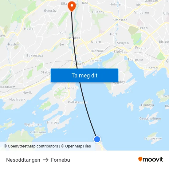 Nesoddtangen to Fornebu map