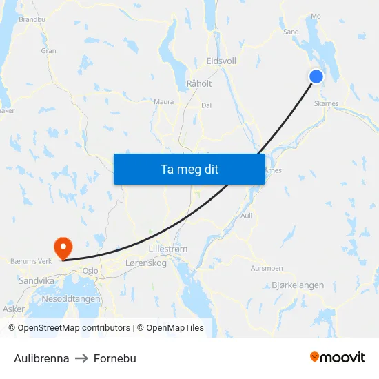 Aulibrenna to Fornebu map
