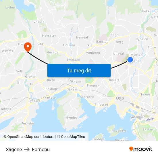 Sagene to Fornebu map