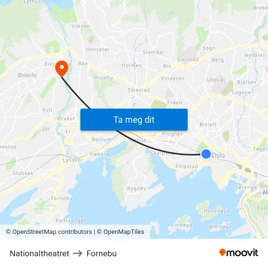 Nationaltheatret to Fornebu map