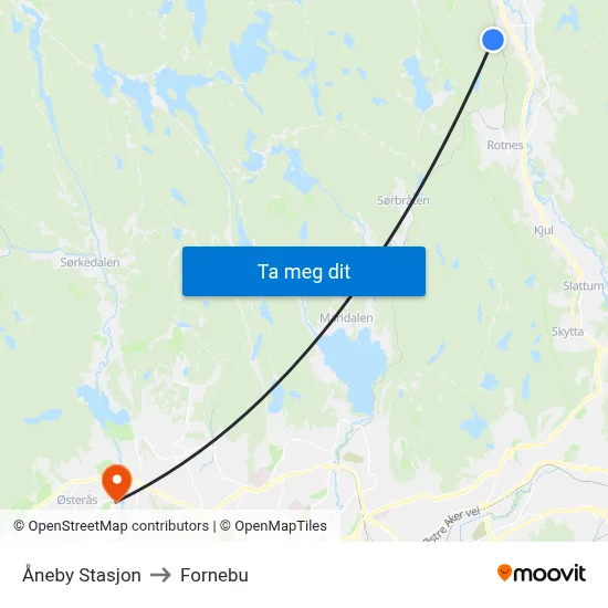 Åneby Stasjon to Fornebu map