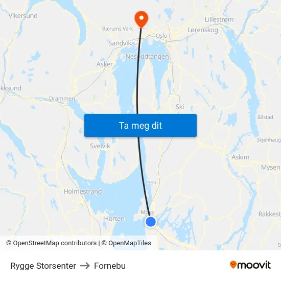 Rygge Storsenter to Fornebu map