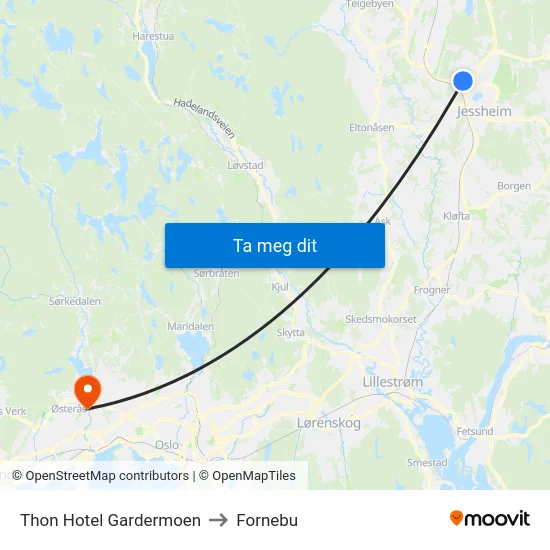 Thon Hotel Gardermoen to Fornebu map