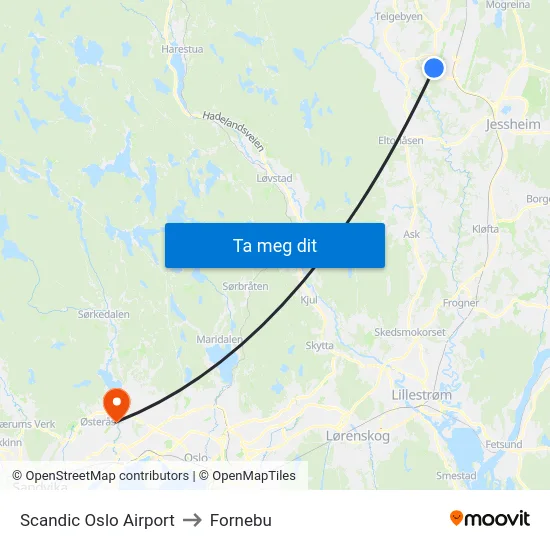 Scandic Oslo Airport to Fornebu map
