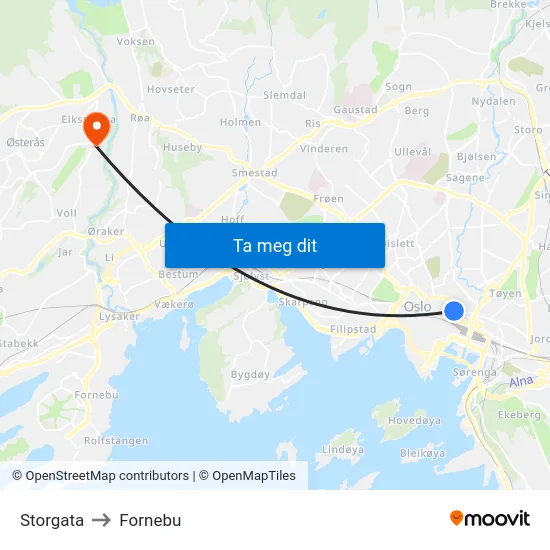 Storgata to Fornebu map