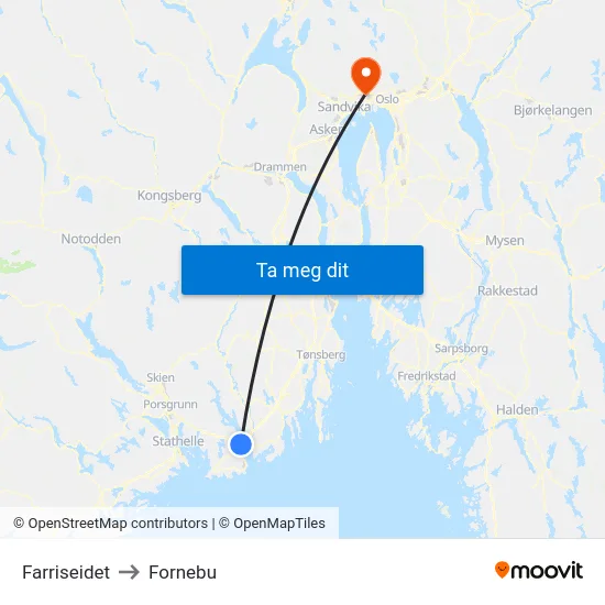 Farriseidet to Fornebu map