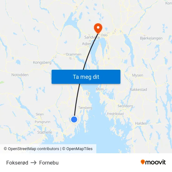 Fokserød to Fornebu map