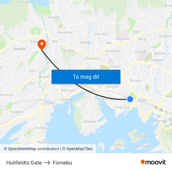 Huitfeldts Gate to Fornebu map