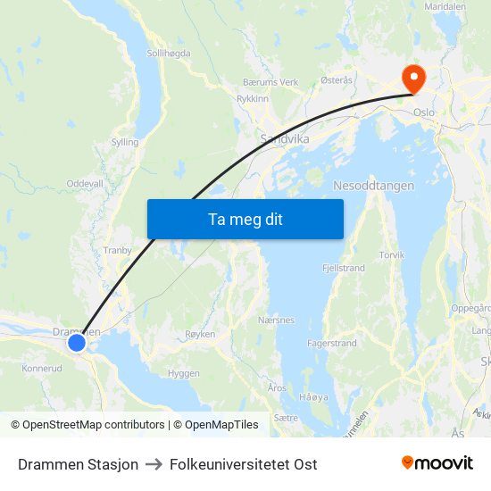 Drammen Stasjon to Folkeuniversitetet Ost map